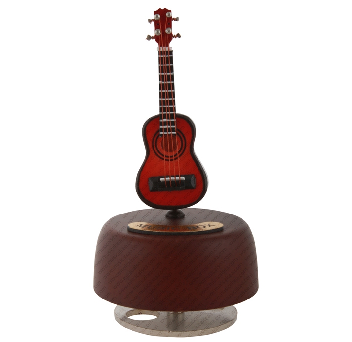 Miniature hand crank wooden guitar music box